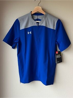 Under Armour Storm Baseball Jacket Triumph Cage Youth L Loose 1/4 Zip Royal Blue